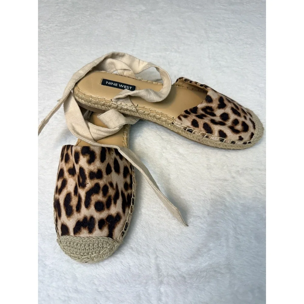 Nine West Sandals Women's Sz 7 Flat Espadrille Leopard  Print